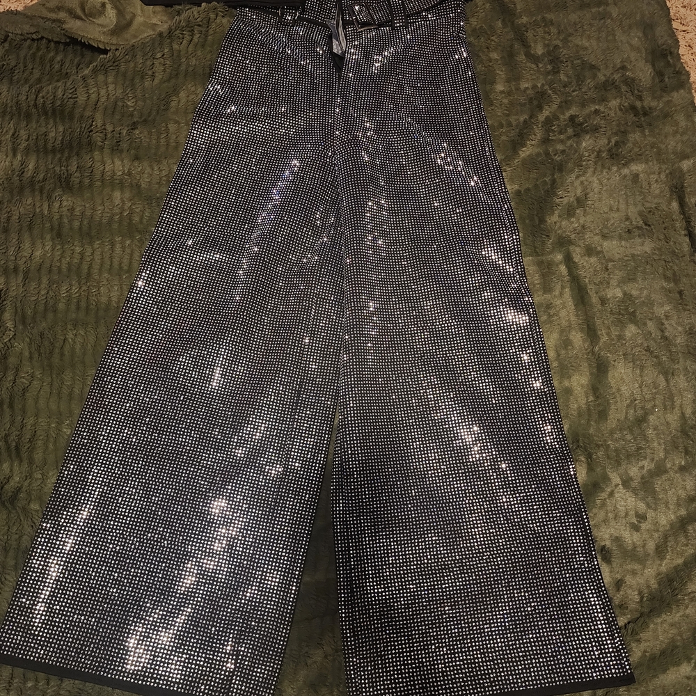 Glamorous Sequin Wide-Leg Pants - Black and Silver - Picture 3 of 6